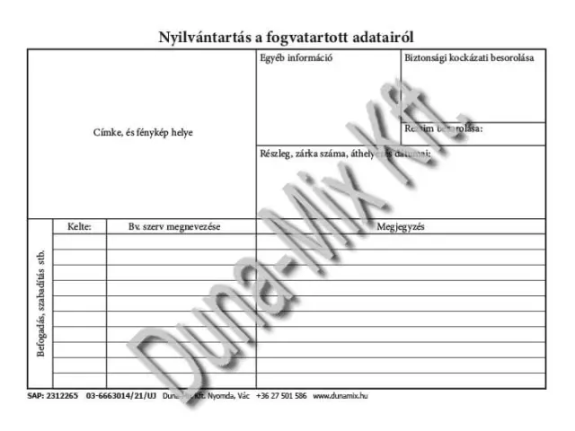 Nyilvántartás a fogvatartott adatairól (100 db/garnitúra)